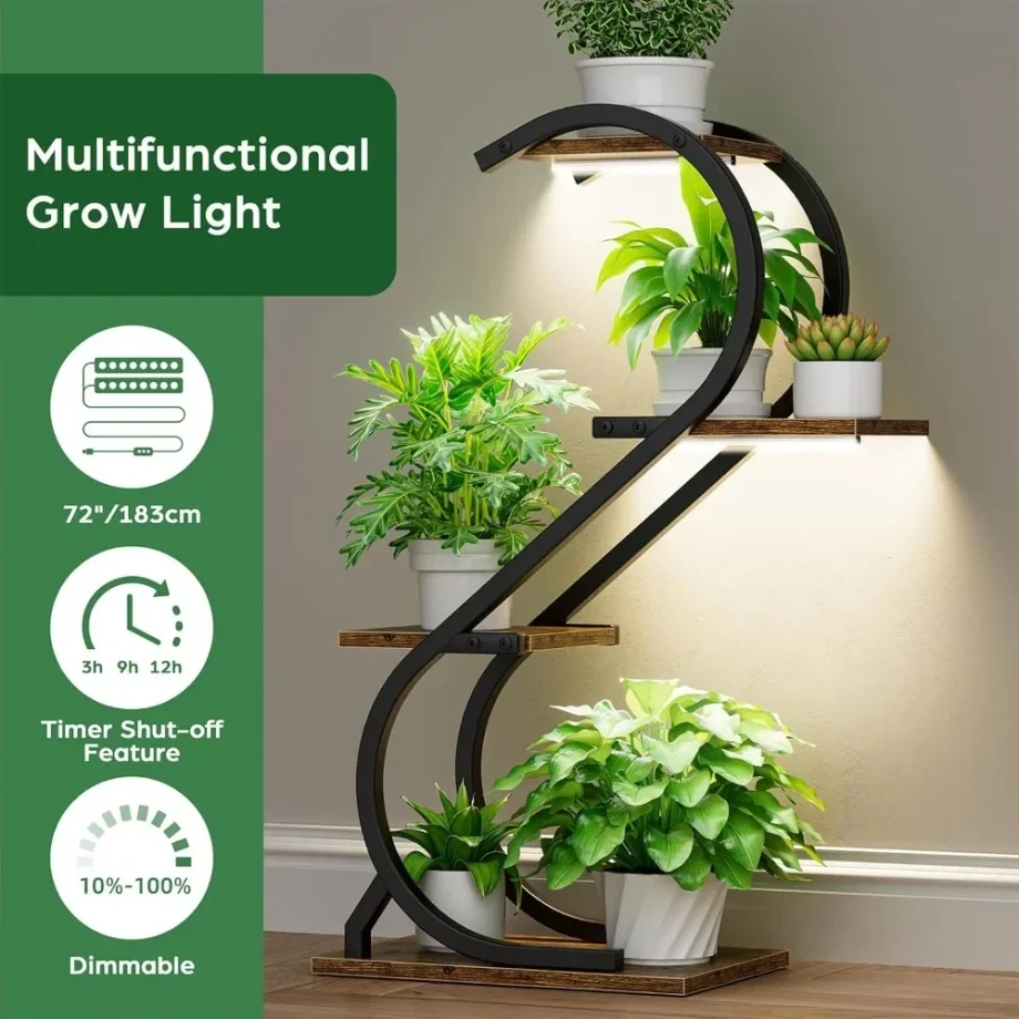 Plant Stand Indoor with Grow Light, 4 Tiered Metal Plant Shelf indoor, 29'' Plant Stands for Indoor Plants Multiple