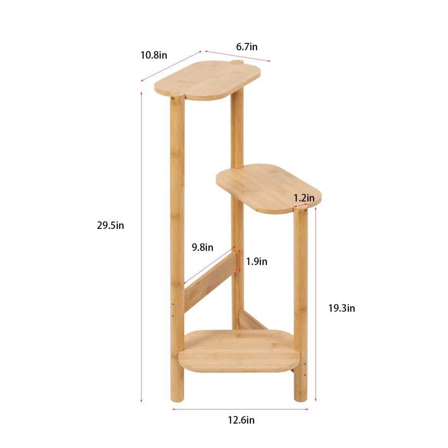 3 Tier Bamboo Corner Plant Stand Simplicity Flower Pot Holder Shelf Indoor High Low Display Indoor Outdoor