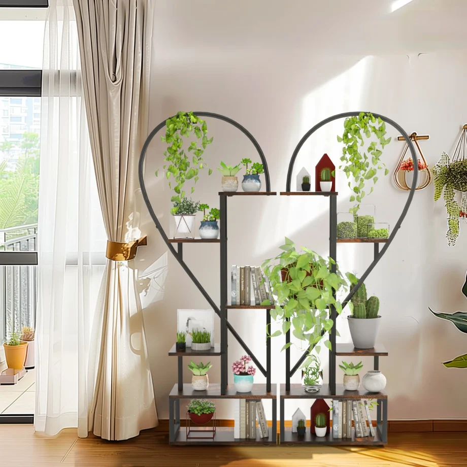 Heart Shaped Plant Shelf Holder 6 Tiers Metal Indoor Plant Stand Multi-Purpose